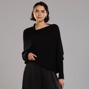 Jaki London Black Asymmetric Draped Boatneck Women's Sweater L/XL